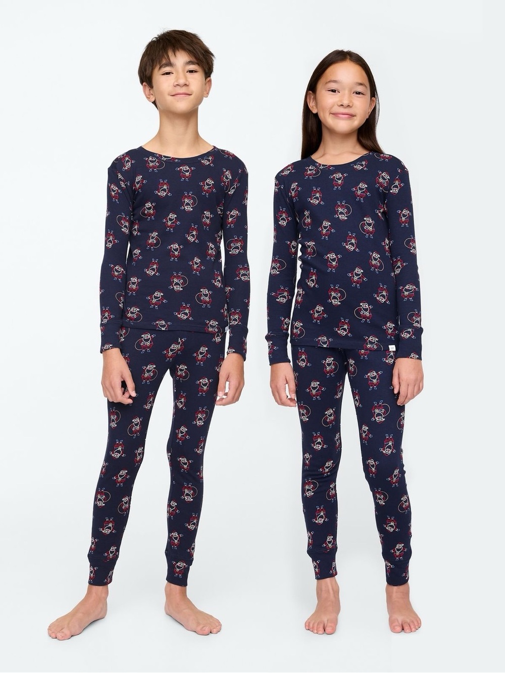 GAP Navy Blue Holiday Santa Print Organic Cotton Pajama Set